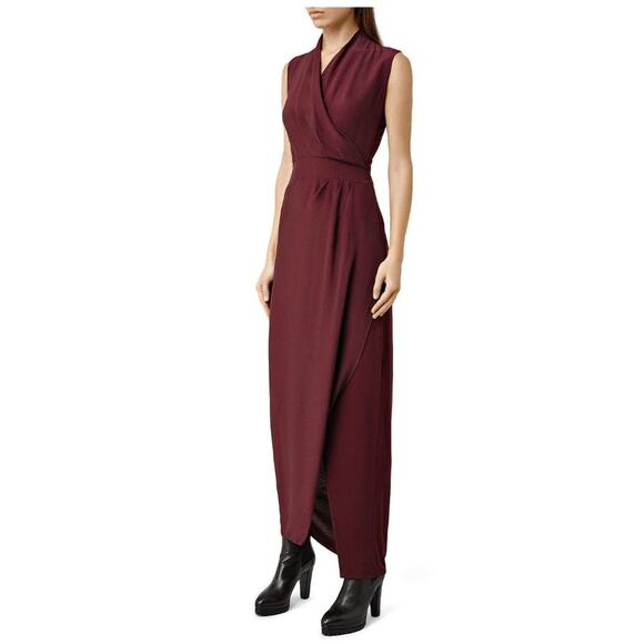 AllSaints Lani Dress Rust Maroon Maxi Faux Wrap 6 - Picture 13 of 15